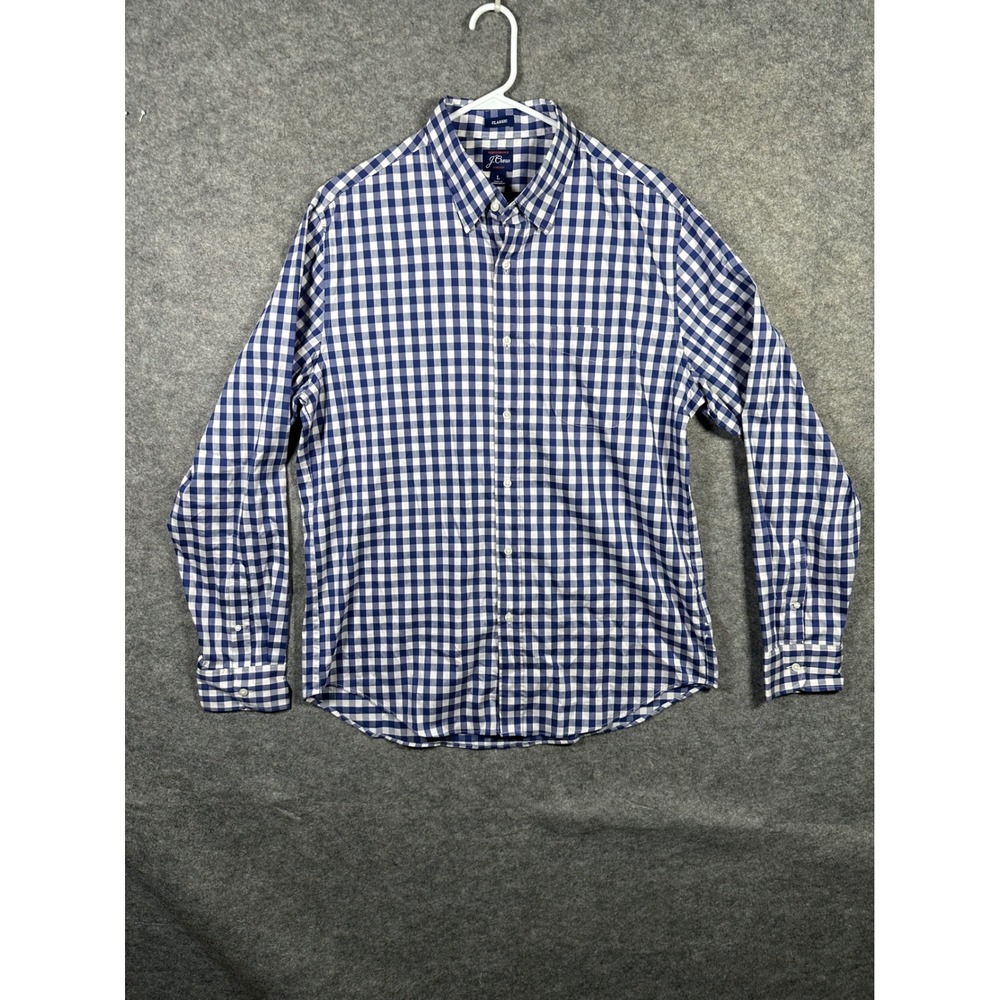 J.Crew Mens Classic Performance Stretch Blue Gingham Checkered Button‎ Down L